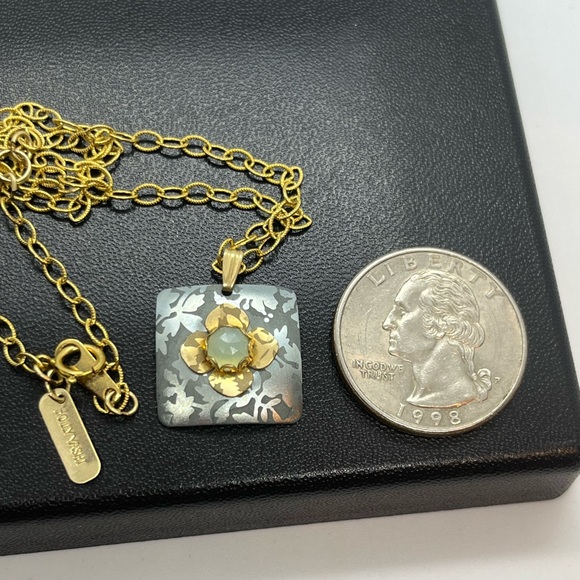 Holly Yashi niobium handmade gold tone oval link chain necklace flower pendant - Picture 8 of 16